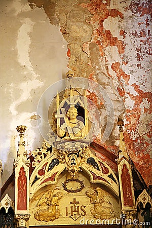 Old, Demolished church â€“ inside, interior. Stock Photo